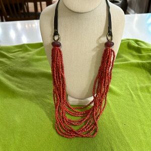Coral and Leather Necklace